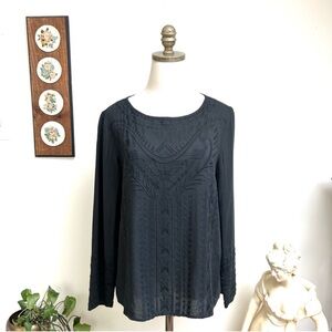 Anthropologie Odd Molly Black Embroidered Boho Festival Long Sleeve Shirt size M